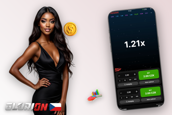 Aviator demo režim v Glorion Casino s panelem sázky a tlačítkem Cash Out