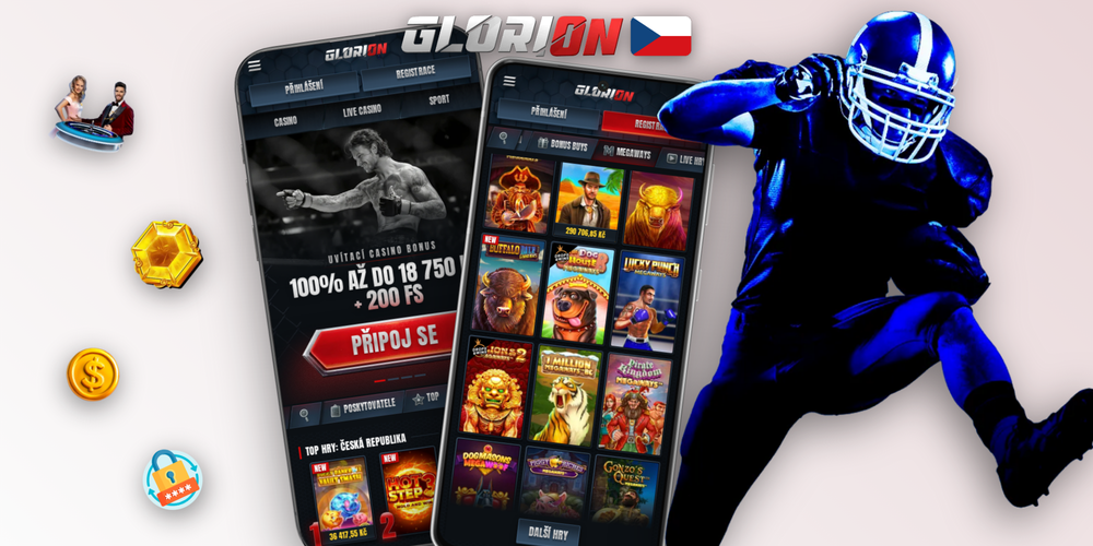 Glorion Casino promo banner s bonusem 100 % až 18 750 Kč a 200 free spiny