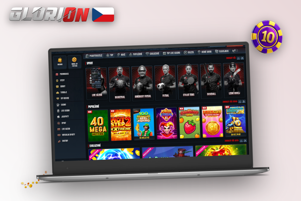 Hráč u stolu se dvěma monitory sleduje live casino stůl Glorion Casino na počítači