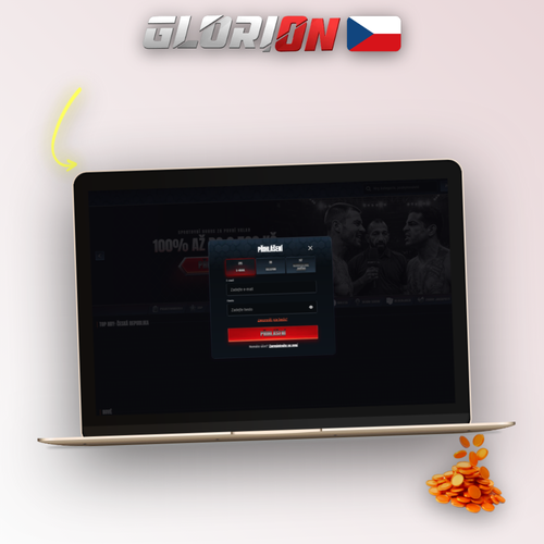 Glorion Casino registrace – formulář na notebooku a mobilu s volbou měny CZK
